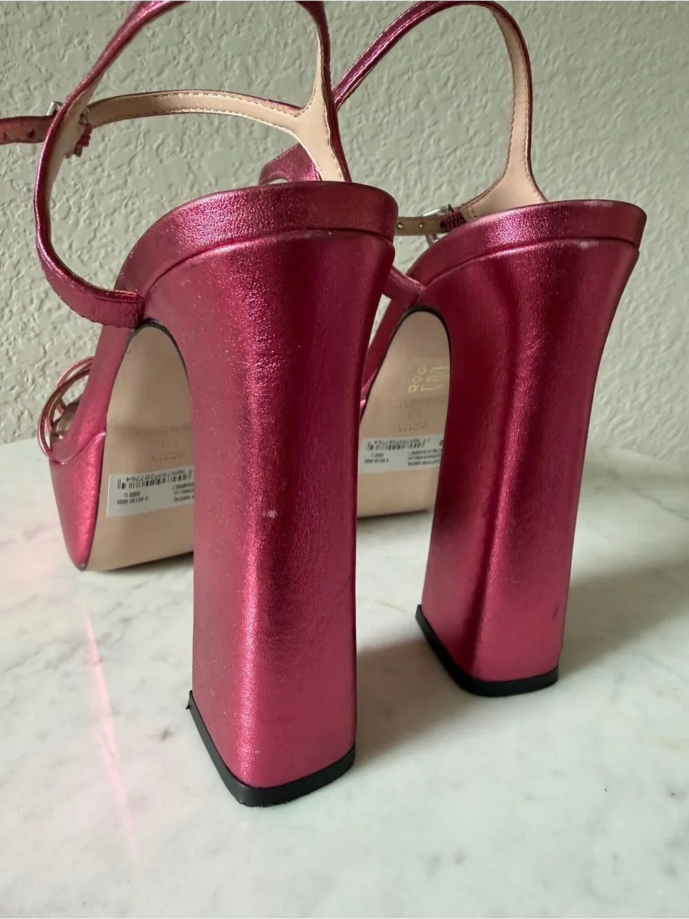 AQUA Metallic Pink Rhinestone Knot Platform Heels Size 7B Y2K-style